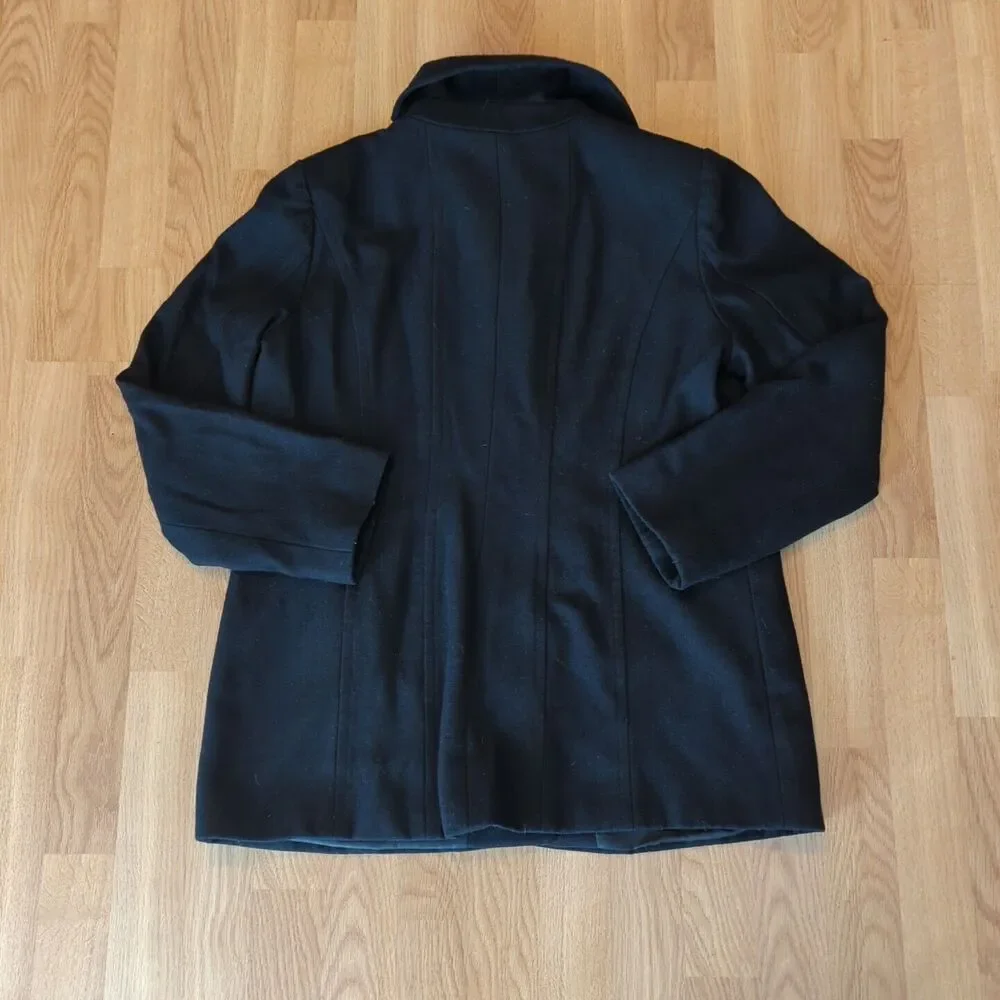 London Fog Peacoat Jacket Womens Large Black Wool Blend Pockets Lined